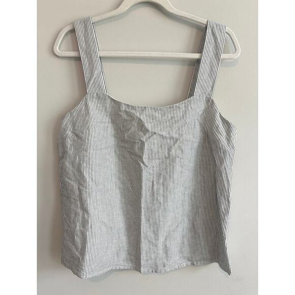NWT J.Crew Striped Linen Blend Square Neck Tank Top Black White Size Medium - Picture 3 of 8